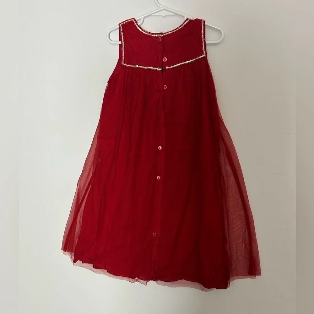 April Cornell Red Kids Dress with Gold Embroidery